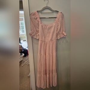 Pink Smocked Midi Dress